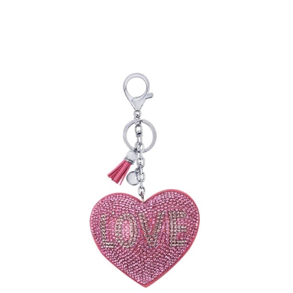 Sparkling Rhinestone Heart Keychain. Pink with Silver Accents - Picture 5 of 5